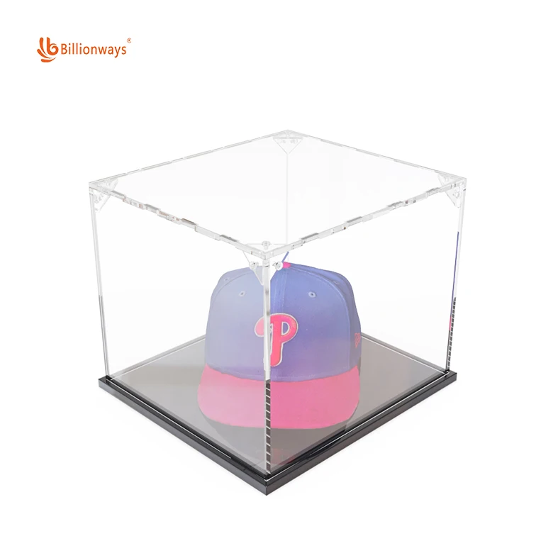 High Transparency Acrylic Hat Display Case Clear Acrylic Baseball Cap Showcase Hat Display Box With Black Base