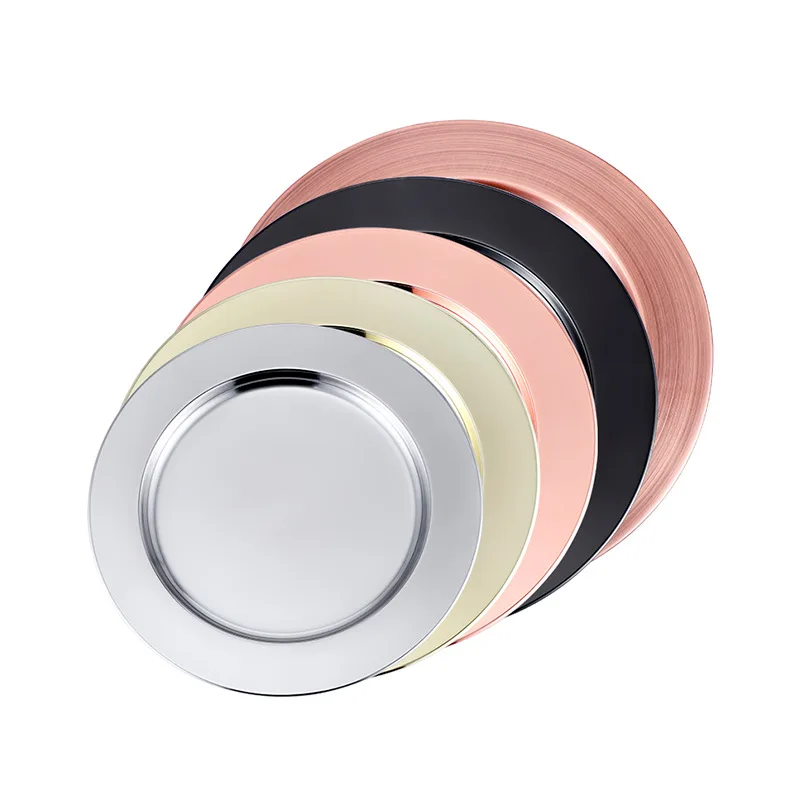 N0348 luxury Dishwasher safety Reusable metal stainless steel dinner Tableware charger plates Dishes food serving Plates