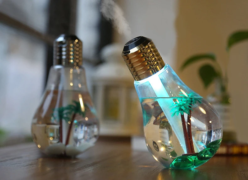 Bulb Mini 400ml Desktop Air Spray Humidifier Creative Colorful Night Light Purifying Interior Humidifier