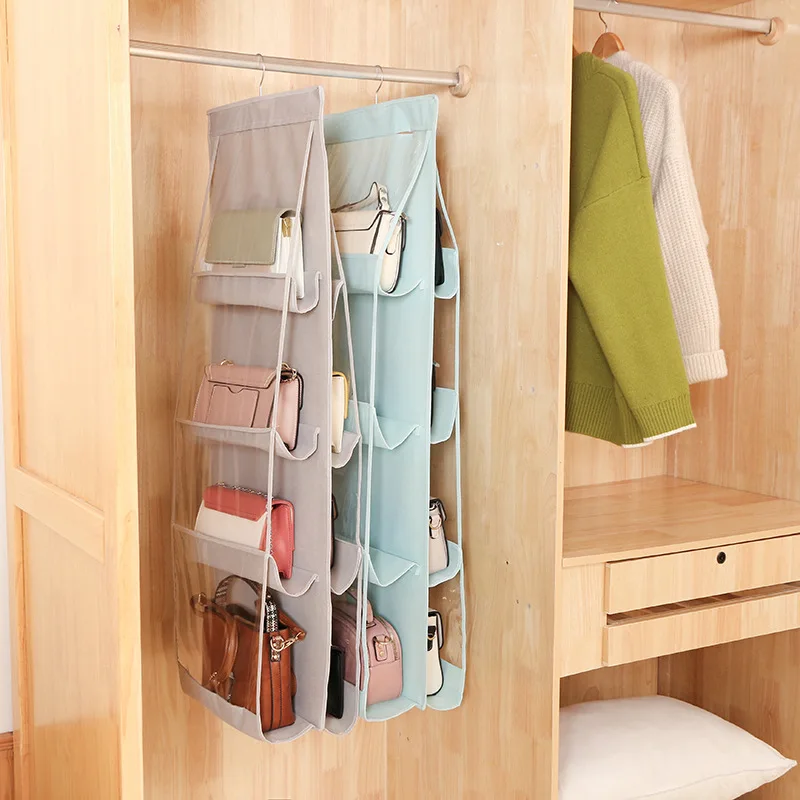 Oxford Fabric Hanging Storage Organizer for bags 8 grids Closet  Folding Storage Bag with Hook Wardrobe Foldable Hanging Bag