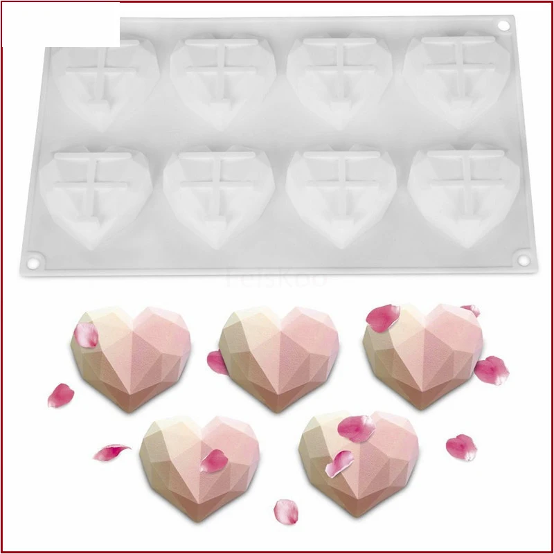 
1PC 6-Cavity Diamond Love Silicone Cake Mould Silicone 3D Heart Shape Fondant Cake Chocolate Baking Mold Mould Modelling Decor 
