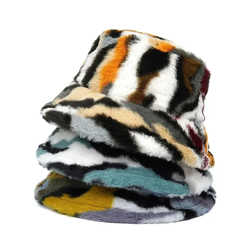 2024 Fluffy Bucket Hat Women Fisherman Hat Winter Outdoor Faux Fur Thick Warm Panama Cap