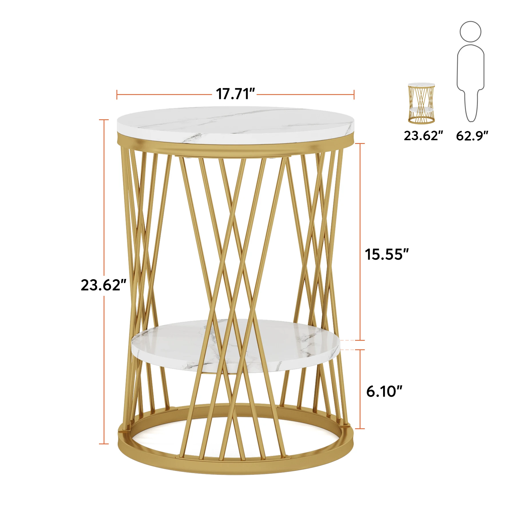 Tribesigns Marble Coffee Table  Sofa Side Table Table with Metal Legs for  Living Room