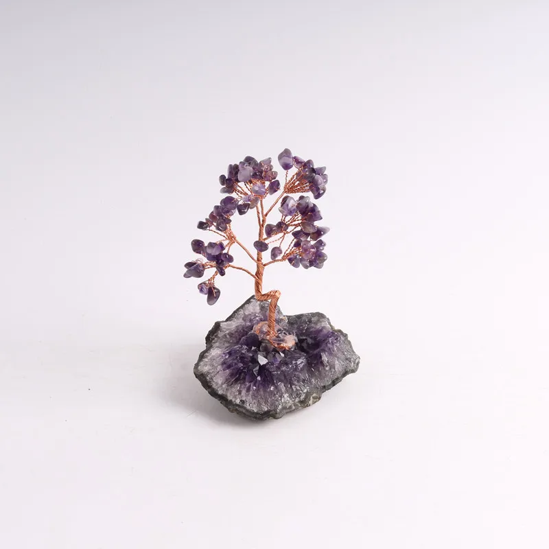 Amethyst Crystal Tree with Amethyst Cluster Base Copper Wire Healing Crystal Money Bonsai Tree for Feng Shui