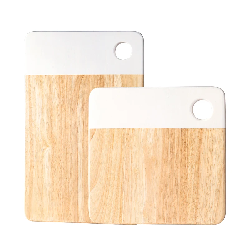 Cheese Chopping Board Wood -Natural Organic Rubber Wooden&Marble Cutting Board with White Painting