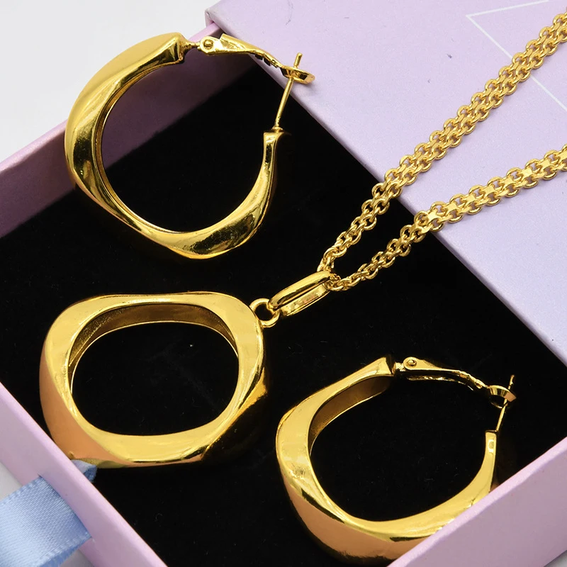 Роскошные 24K позолоченный Дубай комплект ювелирных изделий свадебное ожерелье серьги бразильское позолоченное Африканское украшение набор для женщин