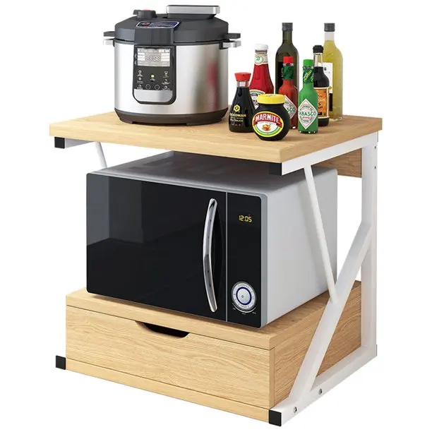 Space Saving Kitchen Organizer Multifunction Logo Custom Spice Stand Wooden Microwave Oven Shelf Rack With