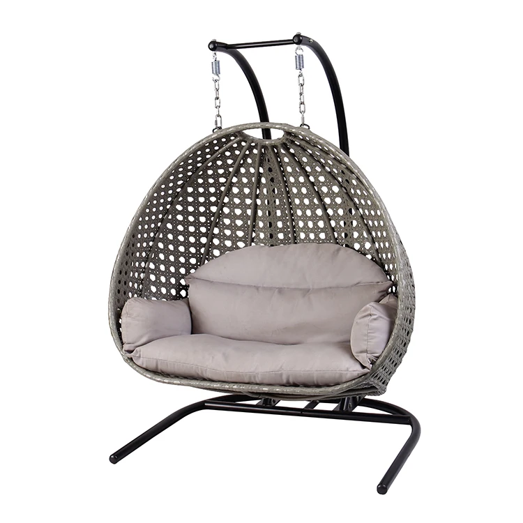 Leisure Gray Wicker Garden Patio Standing Hanging Furniture Outdoor Rattan Double Swing Egg Chair