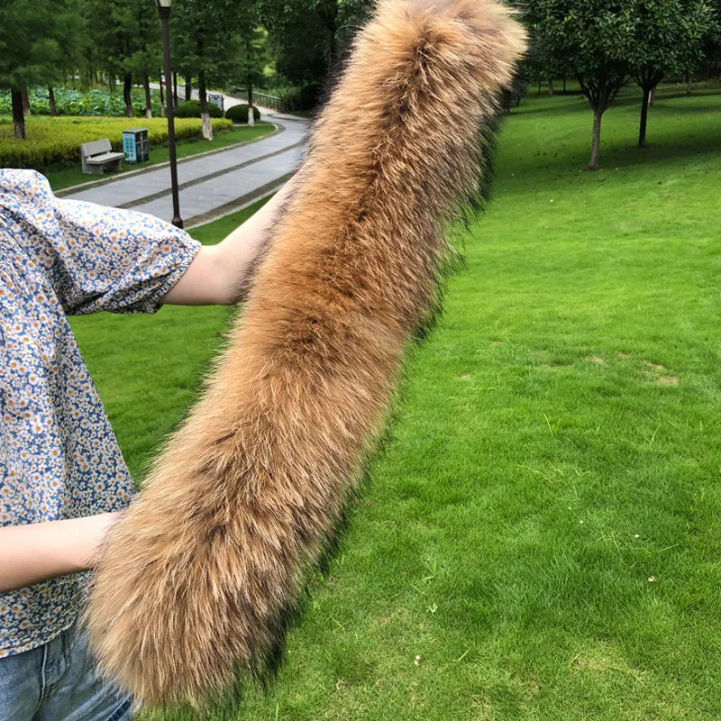 
Real Raccoon Fur Women Scarves Winter Coat Female Neck Long Warm Genuine 100% Natural Jacket Fur Collar 