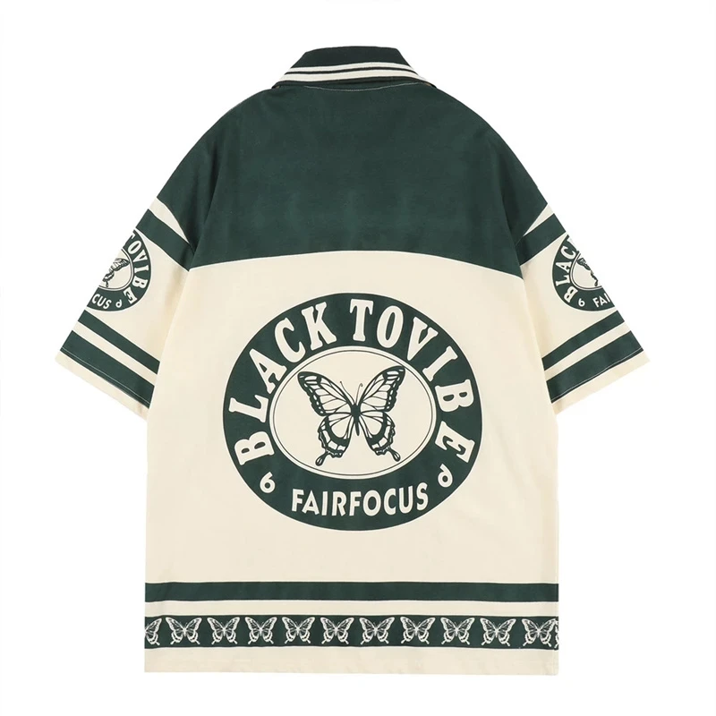 2022 Men Hip Hop Streetwear Polo T-Shirt Butterfly Graphic Print Korean Tops Summer Harajuku Oversized Shirts