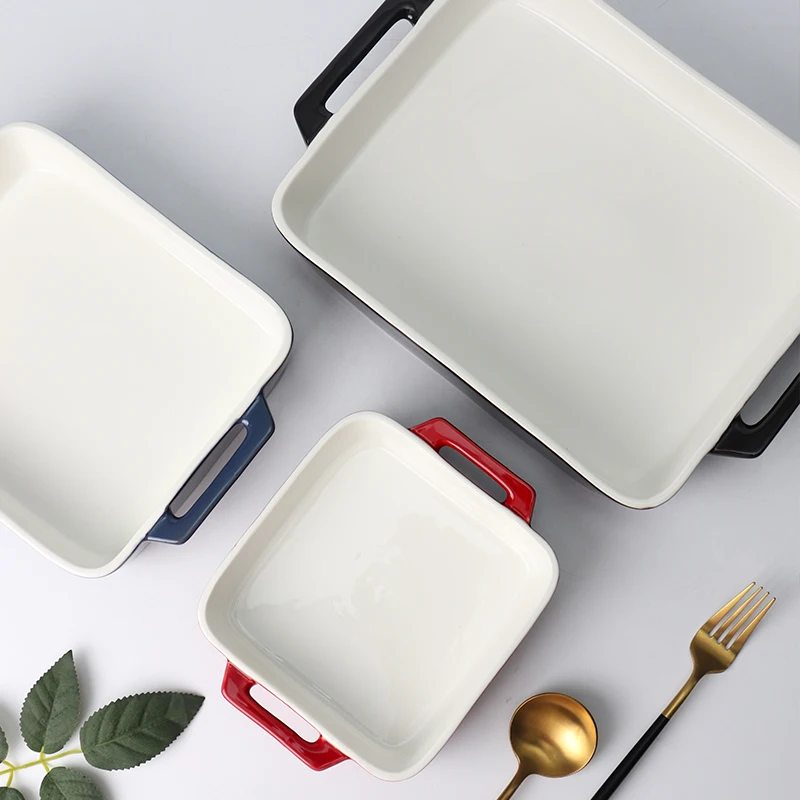 Custom Kitchen Bakeware Set Rectangular Casserole Stoneware Baking Tray Oven Ceramic Baking Dishes