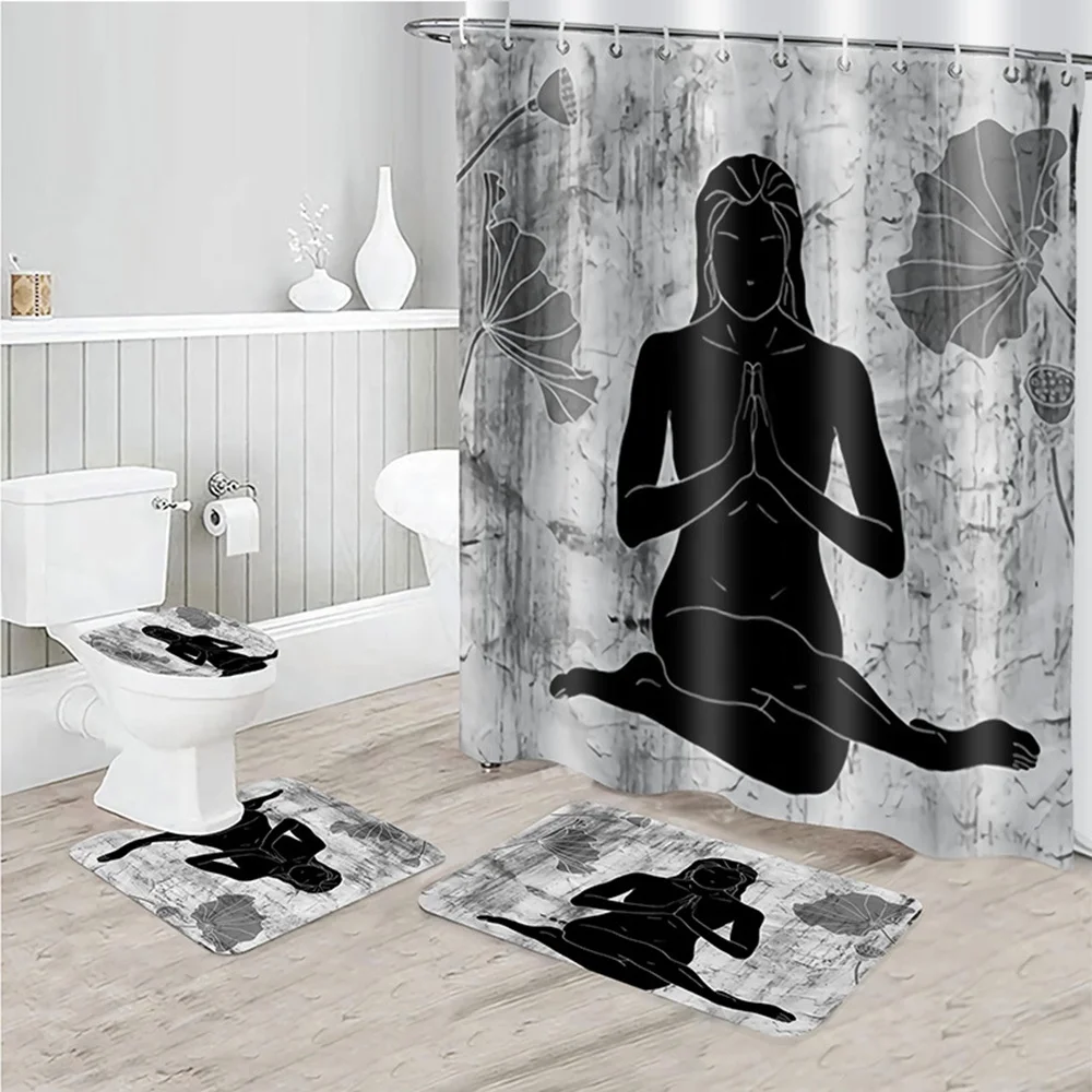 Waterproof thickening four-piece set partition hotel bathroom curtain dancing yoga woman creative printed shower curtain