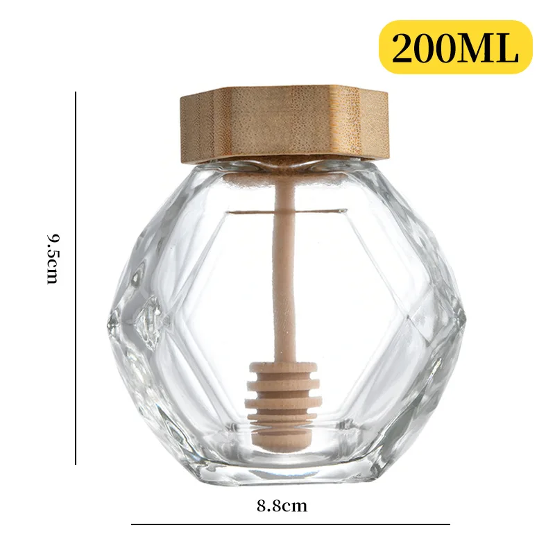 Wholesale Honey Glass Jar Hexagonal Glass Container Storage Bottle With Bamboo Cover Cork Custom Glass Honey Jar
