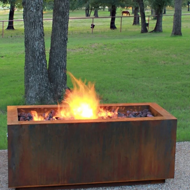 Открытый прямоугольный стол Corten стальной огонь