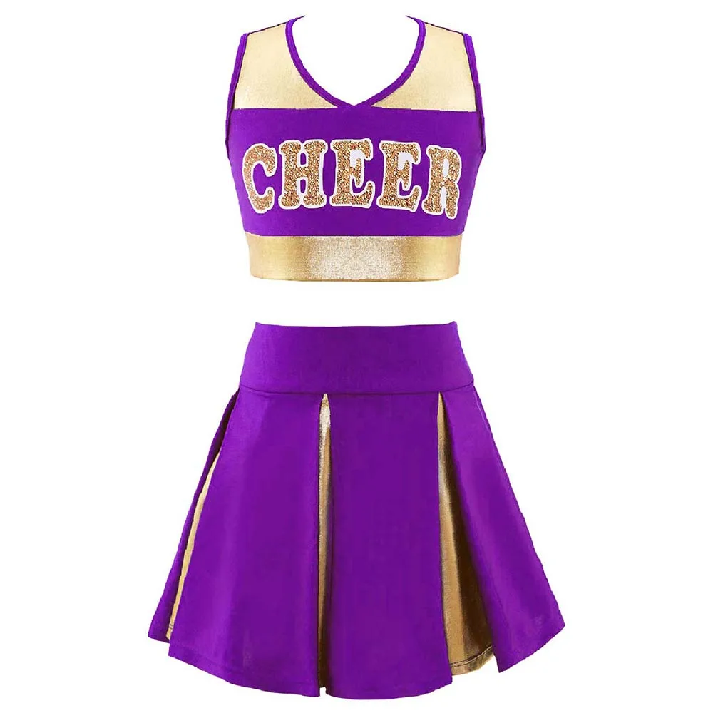Personalized custom purple sublimation cheerleading uniform polyester cheap cheer uniforms