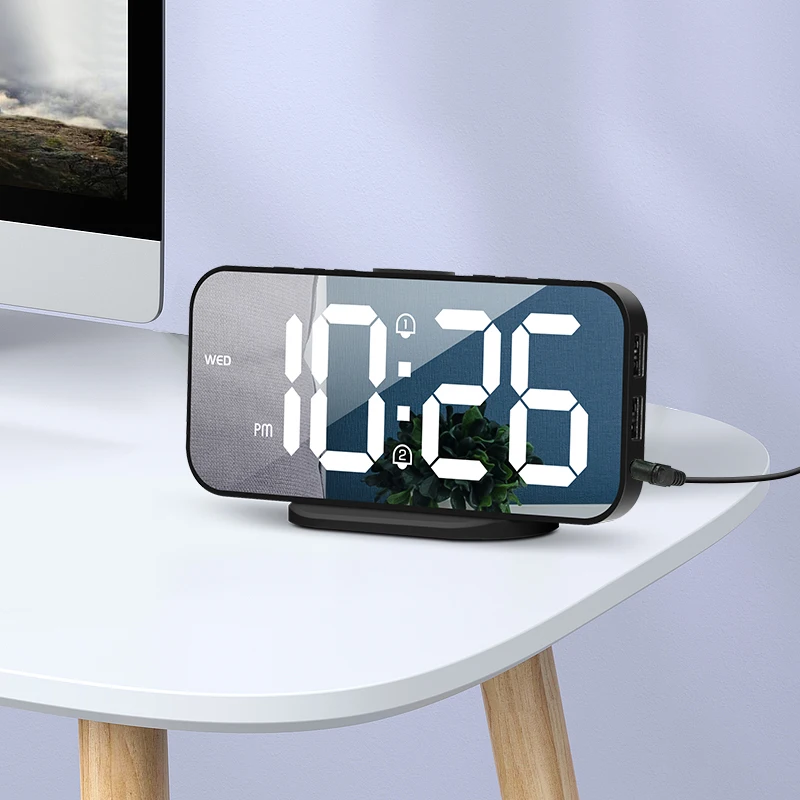 Digital Alarm Clock with 2 Alarms Snooze Desk Table Clock Night Mode USB Electronic LED Wall Clock