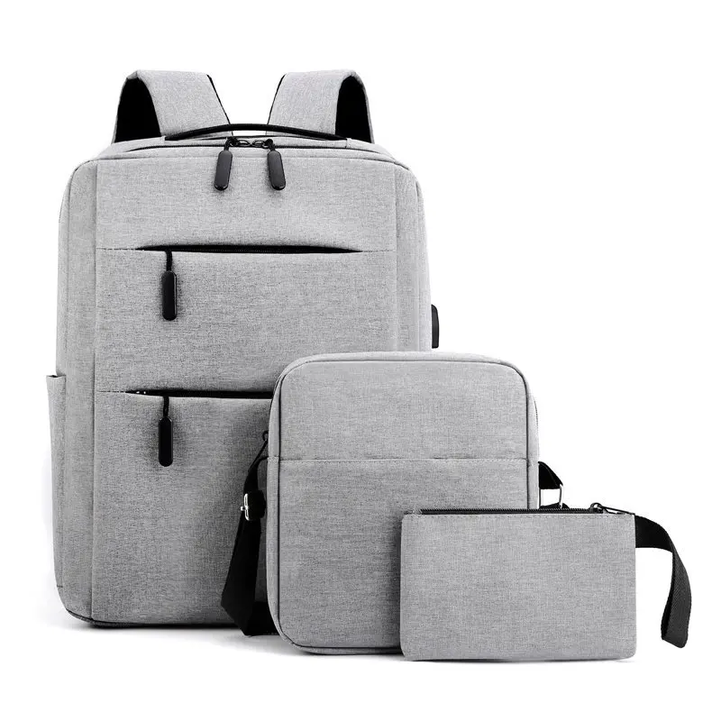 Factory direct wholesale new leisure student computer backpack set laptop bag 3 piece set USB backpack three piece set