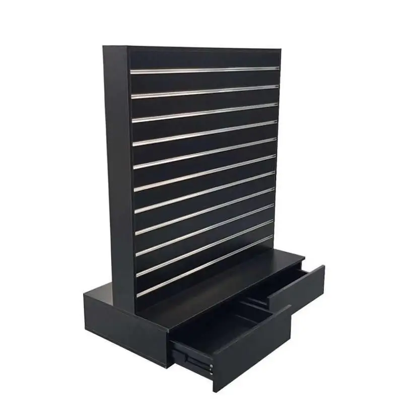 Wholesale Double Sides Tower Slatwall Display Rack MDF Board Slatwall Display Shelf Rack with Drawer