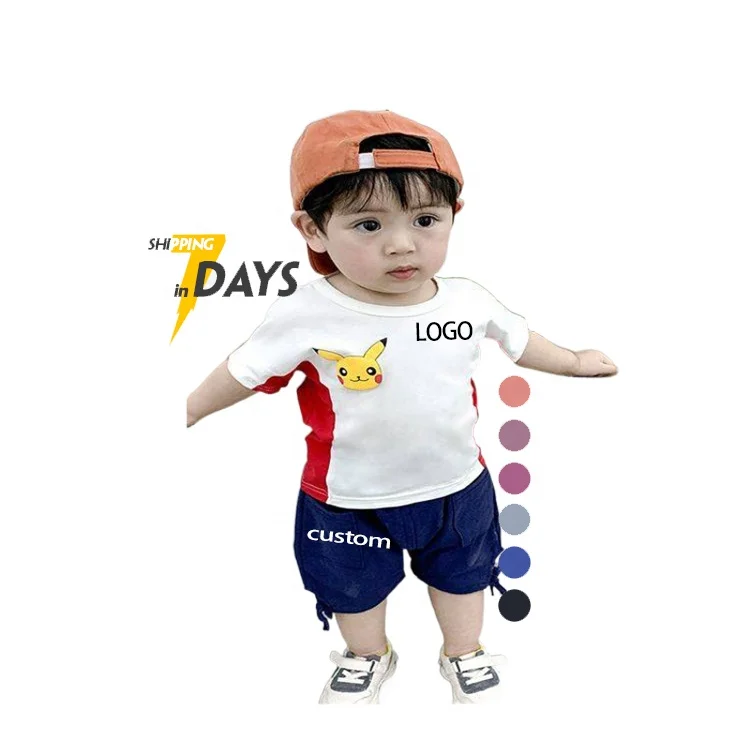 
Cartoon kids summer new shorts cute anime tops LOGO custom baby two-piece suit 