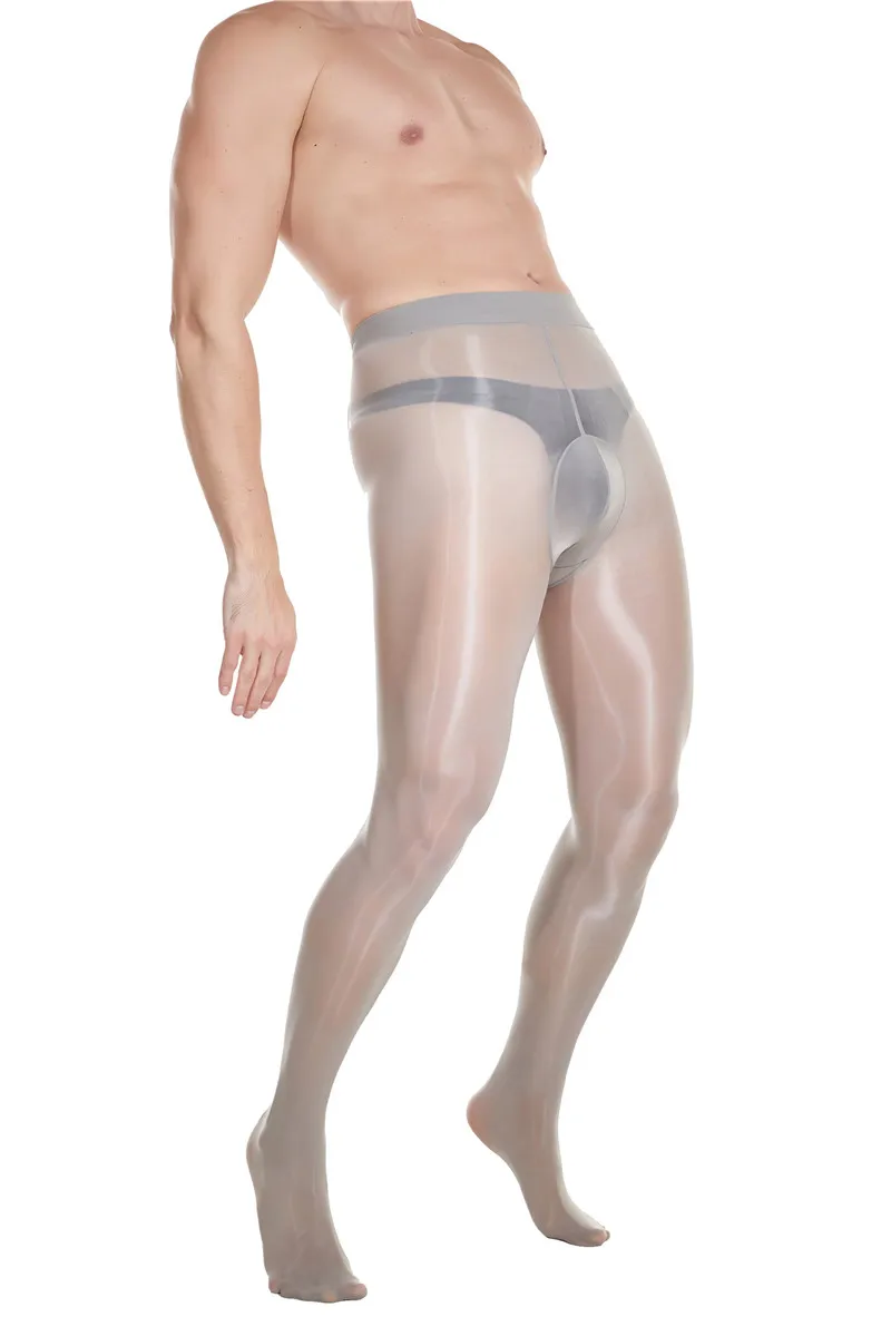 Custom Hot Sale Solid Sexy Invisible Glossy Seamless Oil Shiny Men Pantyhose