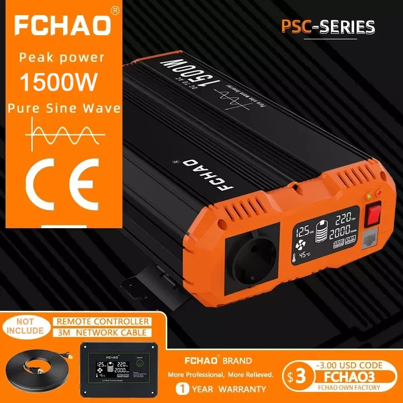 Fchao PSC-1500W-C AC/DC 12V/24V/48V к переменному току 110V 220V 50HZ Чистая Синусоидальная волна домашний литий 1500 Вт инвертирующий