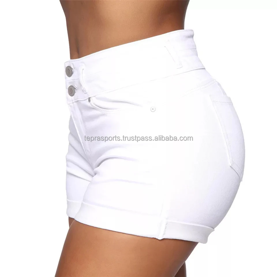 Black White Skinny Curly Jean Shorts Women High Waist Summer 2022 With Pockets Button Up Female Bodycon Sexy Denim Shorts
