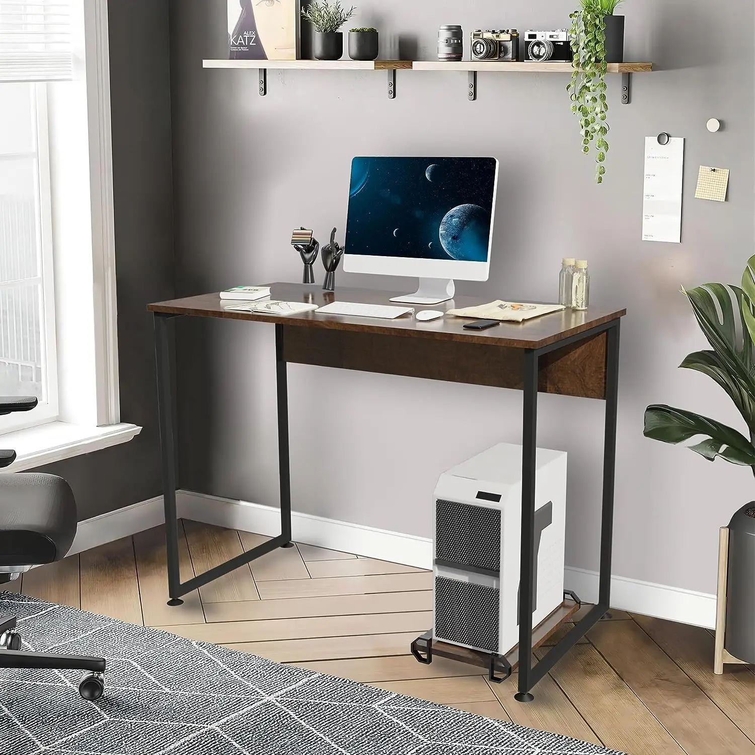 Mid-Century Modern Desktop Table Computer Desk Lacoo 63 Inch Gaming Z Shaped Trolley With Wheels
