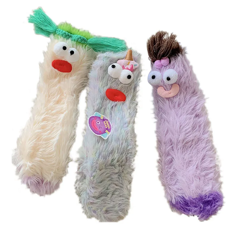 Coral velvet socks autumn and winter new cashmere thick warm socks cute funny plush ugly cute floor socks