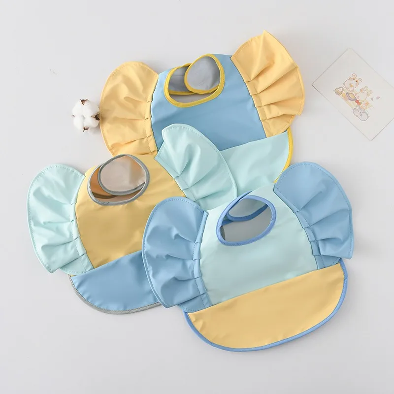 2024 20 Colors Waterproof Sleeveless Child Apron Smock Printing Girl Bibs Kids Burp Cloth Feeding Baby Bib Ruffle With Pocket