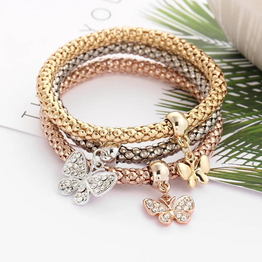 Three-color rudder anchor bracelet set elastic popcorn corn chain diamond elephant bracelet women