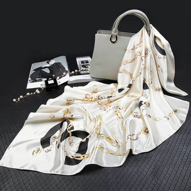 Модные европейские шарфы для женщин шаль с принтом Шелковый Атласный хиджаб шарф Женская бандана 90*90 см роскошный брендовый квадратный мусульманский шарф