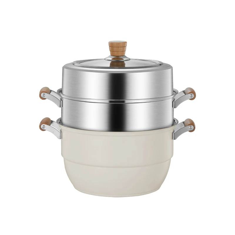 3 layer stainless steel 304 large capacity heatproof handle fast work dumpling seafood big cookware steamer pot set for cooking