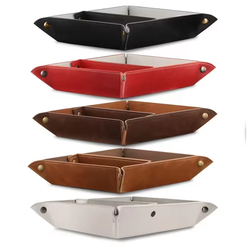 Pu Leather Bedside Nightstand Desktop Tray For Key Coin Wallet Watch