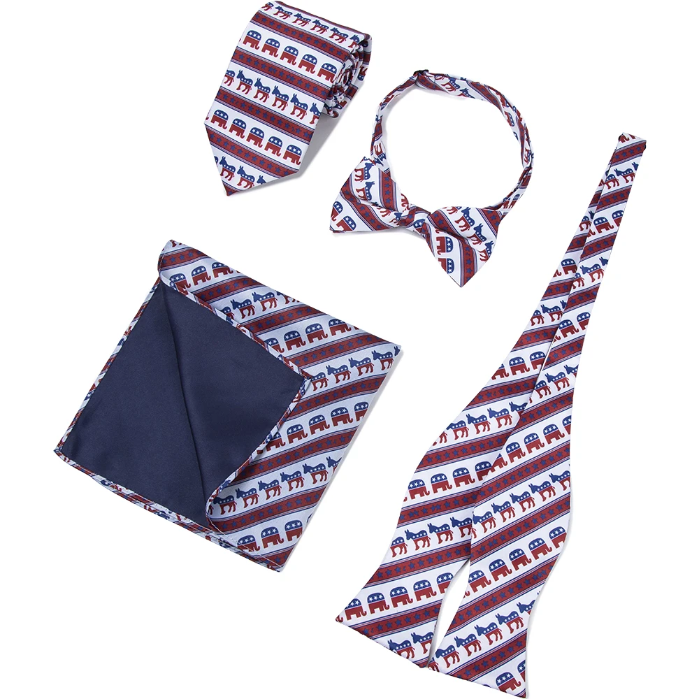 President USA elections Democratic Donkey  Republican Elephant with American Flag Stars Print Novelty Tie Necktie For Men