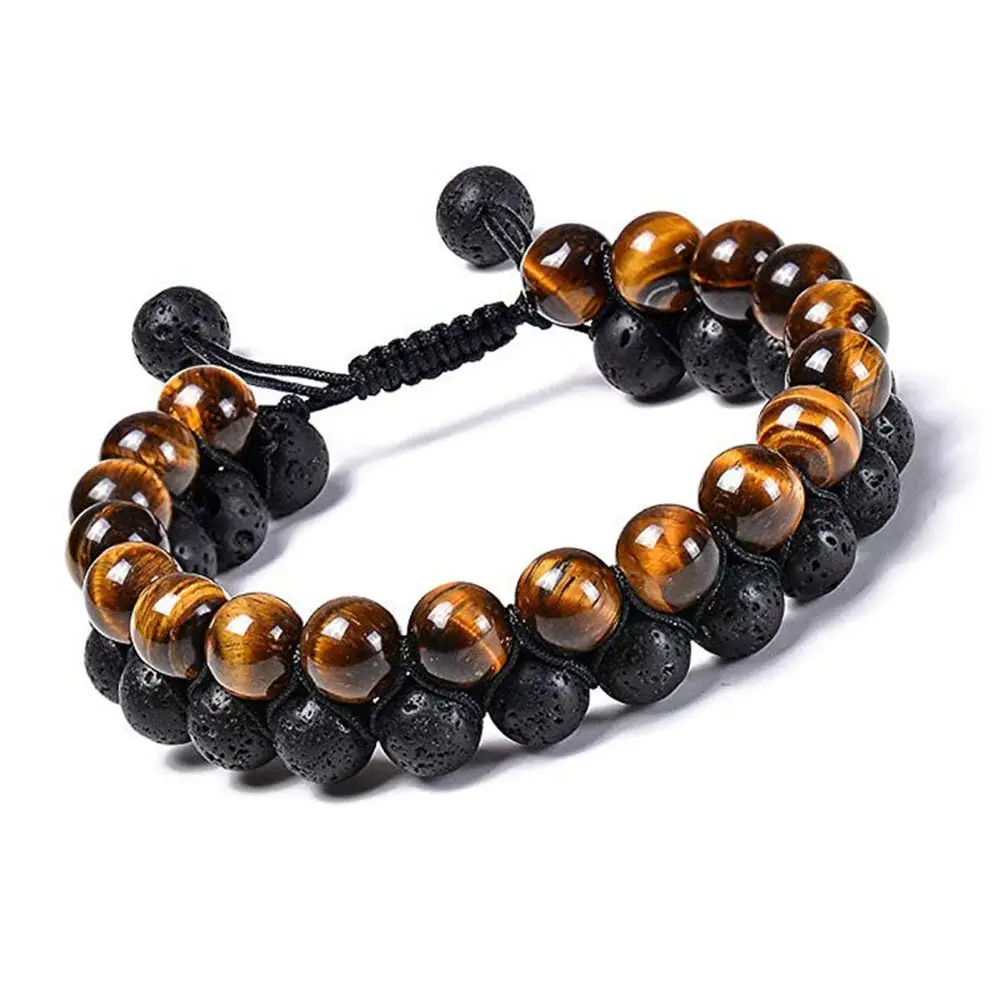 Natural Stone Lava Stone Chakra Wrap Bracelet Tiger Eye Handmade Adjustable Couple Double Layer Bracelet