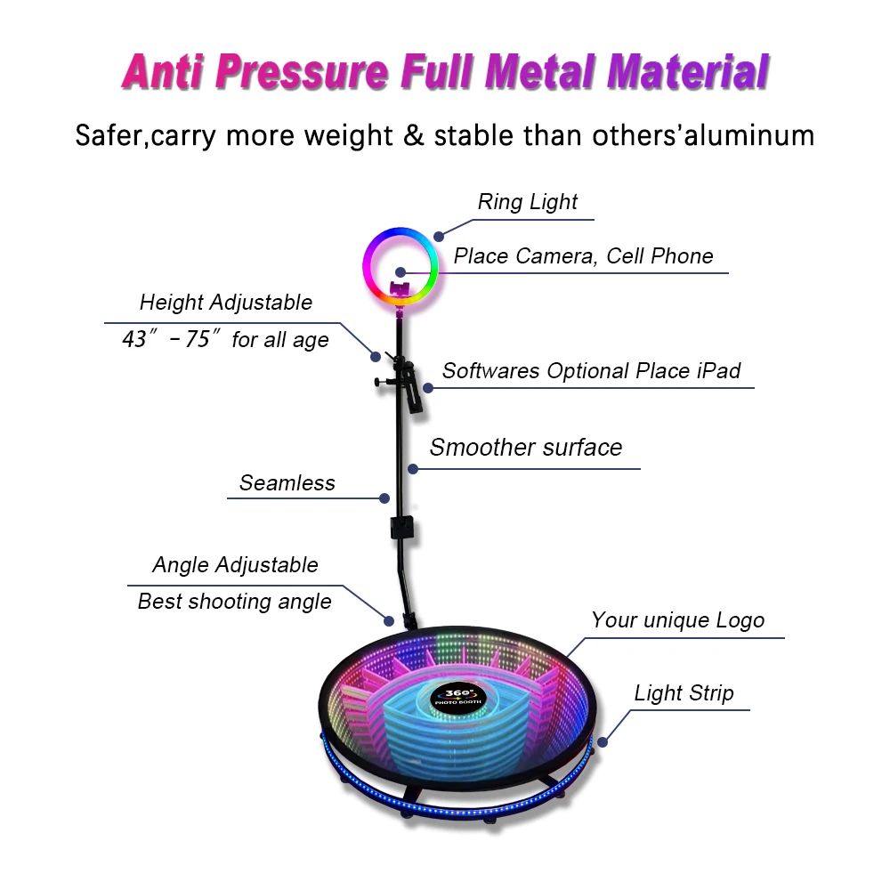 USA Warehouse adjustable automatic rotating camera 360 degree spin photobooth photo booth 360 prix photo booth machine