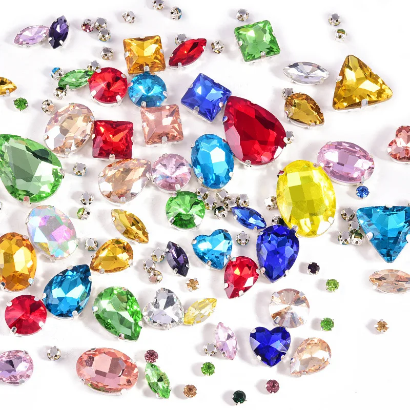 Mixed Size Shaped Rhinestones Flat Back Glass Crystal Drop Ab Diamond for Crafts Clothes Garment Sew on Rhinestone with Claw