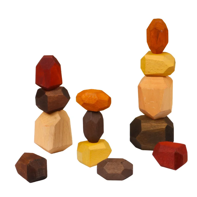 
Nordic ins wind educational toy baby rainbow wood blocks wooden colored balancing stones 
