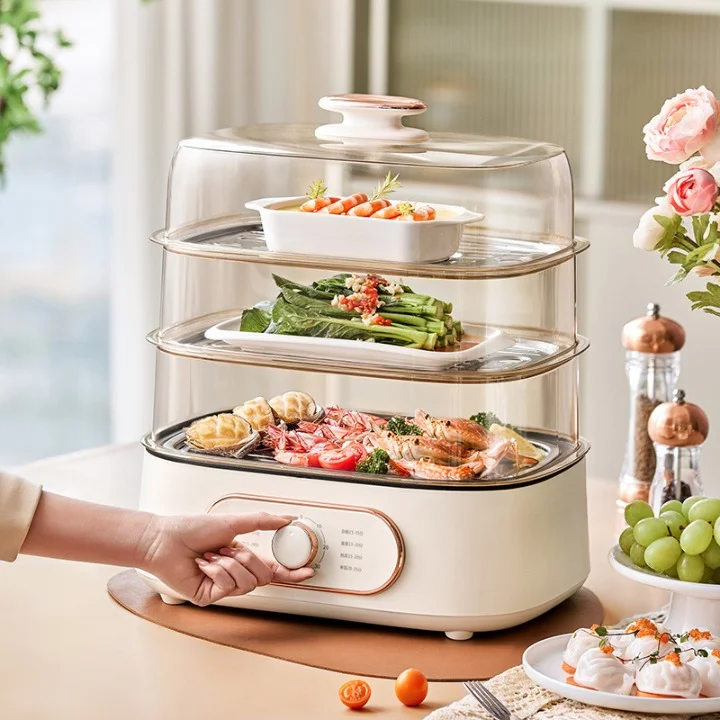Wholesale Price 24L Large-capacity Household Three-layer Multifunctional All-in-one Visual Transparent Electric Steamer