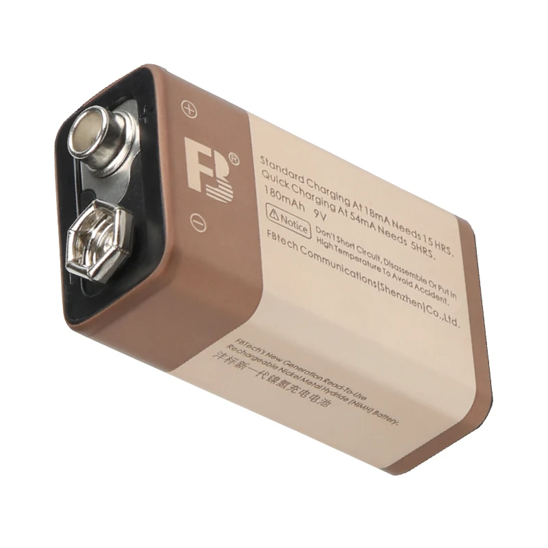 9v rechargable battery Dongguan FB 9V 180mAh energy-saving and pollution-free NiMH rechargeable batteries ni-mh battery packs