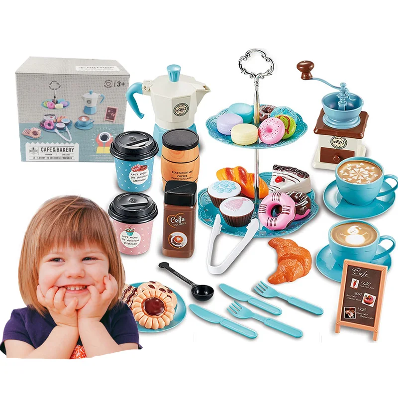 Kids Kitchen Coffee Maker Dessert Set Pretend Play Tea Party Set for Little Girls & Toddlers