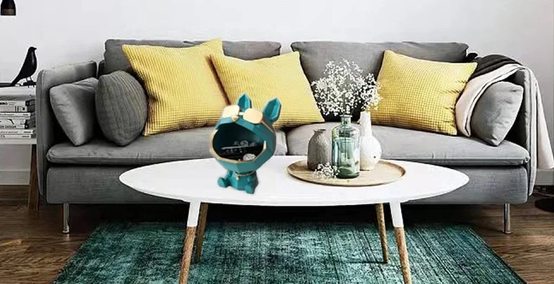 RESIN BLACK WHITE ANIMAL BIG MOUTH FRENCH BULLDOG PUPPY TRAY PLATE HOUSE DECORATIVE HOLIDAY GIFT CANDY KEY HOLDER BOX STATUES