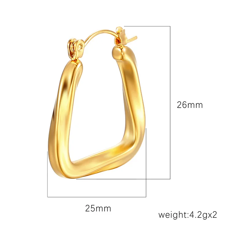 Baolen Fashion jewelry Stainless Steel Zircon Bead U shape 18K Gold Plated Women chunky huggie Concentric Knot Hoop Earrings