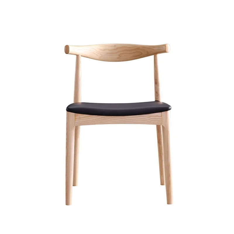 Combination Modern Hans Wegner PU Leather Wooden Frame Dining Restaurant OX Horn Chair