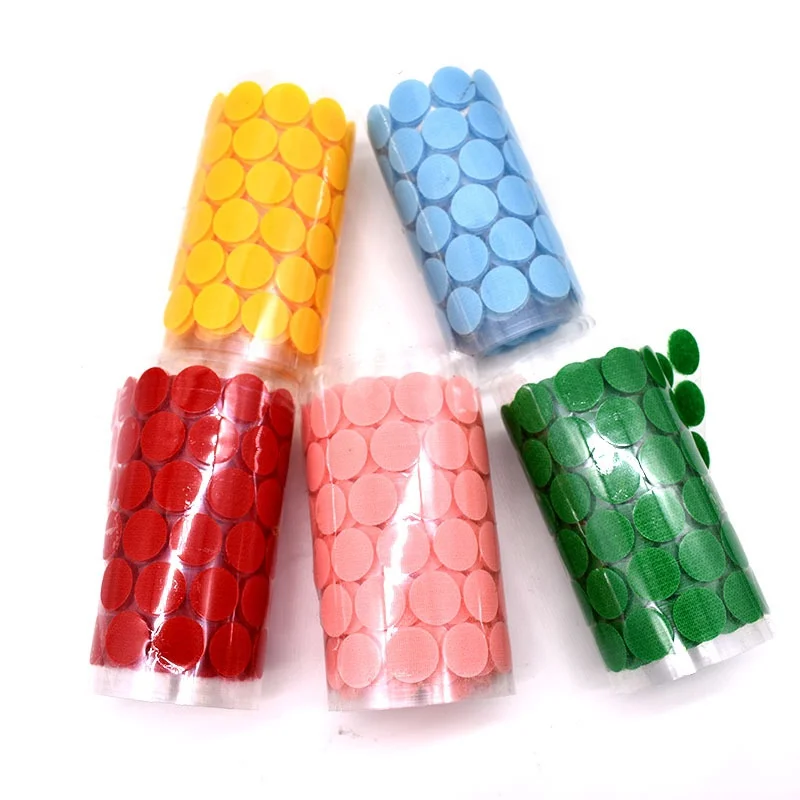 Red,Green,Blue,Yellow adhesive circle hook and loop dots strong glue adhesive hook loop spots