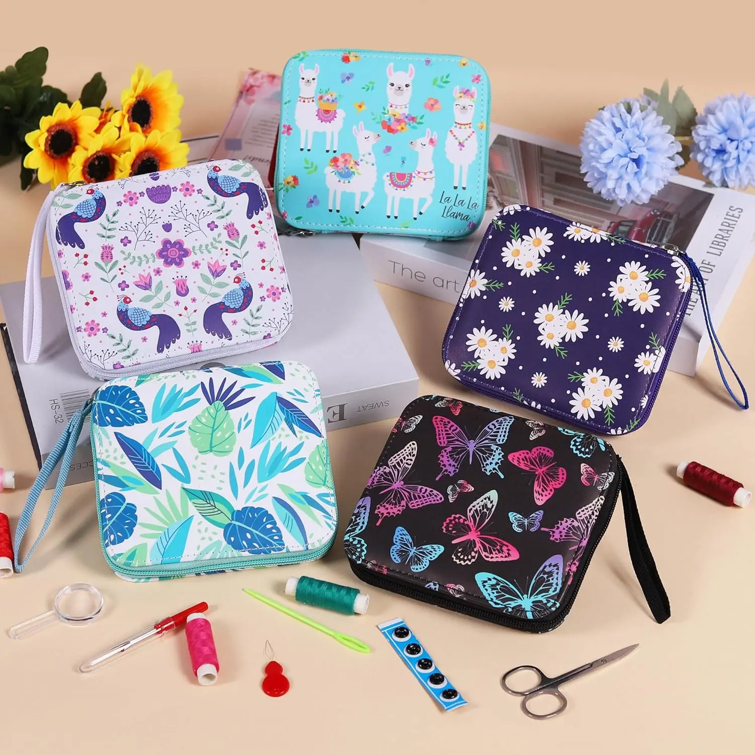 86pcs Blue Leaves pattern Sewing KIT for Beginner & Kids , Wholesale high-quality sets With Scissors Tape measure