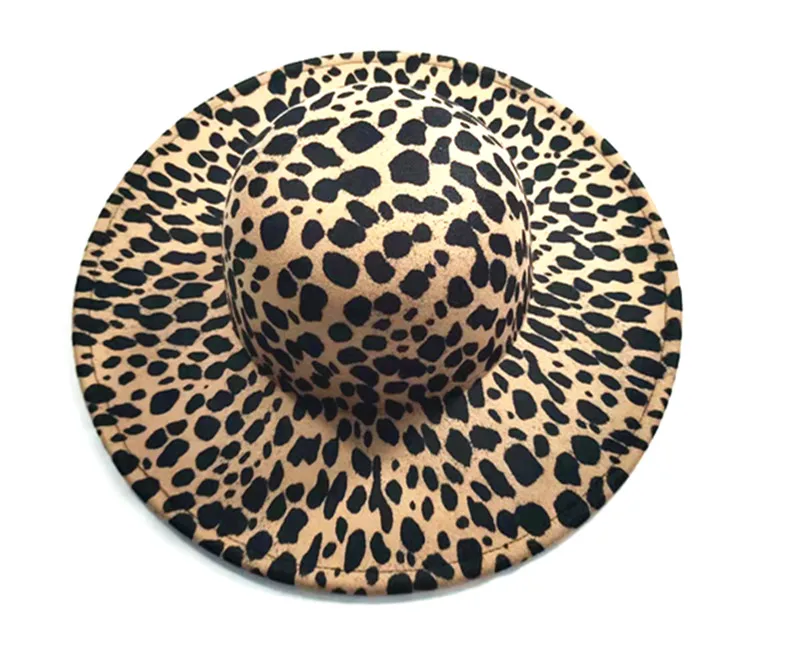 2022 fashion leopard floppy felt hats women wide brim hat