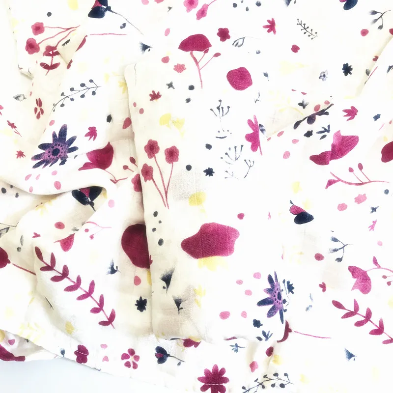Newborn double layer blanket toddler towel Infant swaddle wraps organic bamboo cotton floral printed baby muslin blankets