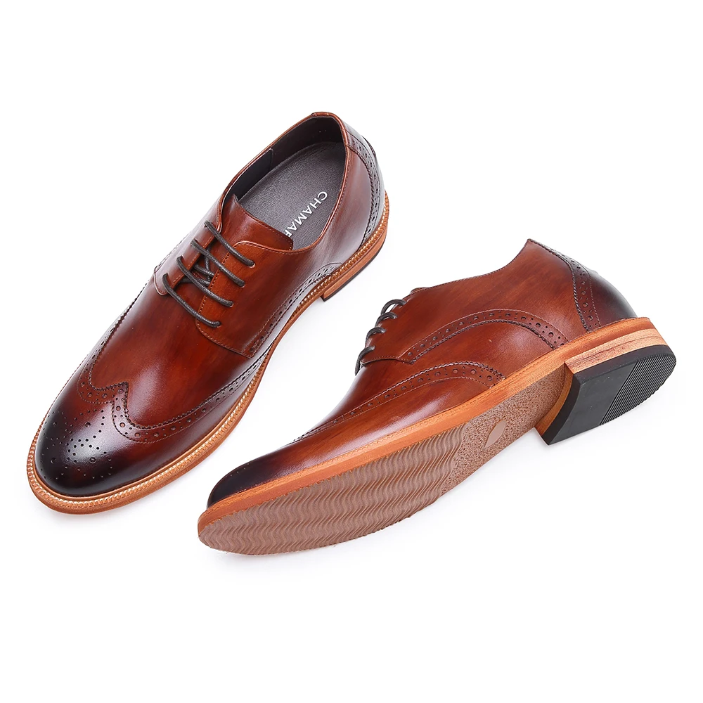 Броги мужские из натуральной кожи на скрытом каблуке, свадебные классические туфли, обувь для увеличения роста, новый дизайн