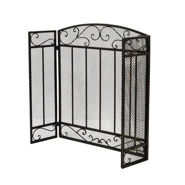 3 Panel Fireplace Screen Safety Fire Place Fence Spark Guard Cover Bronze Iron Fireplace Screen